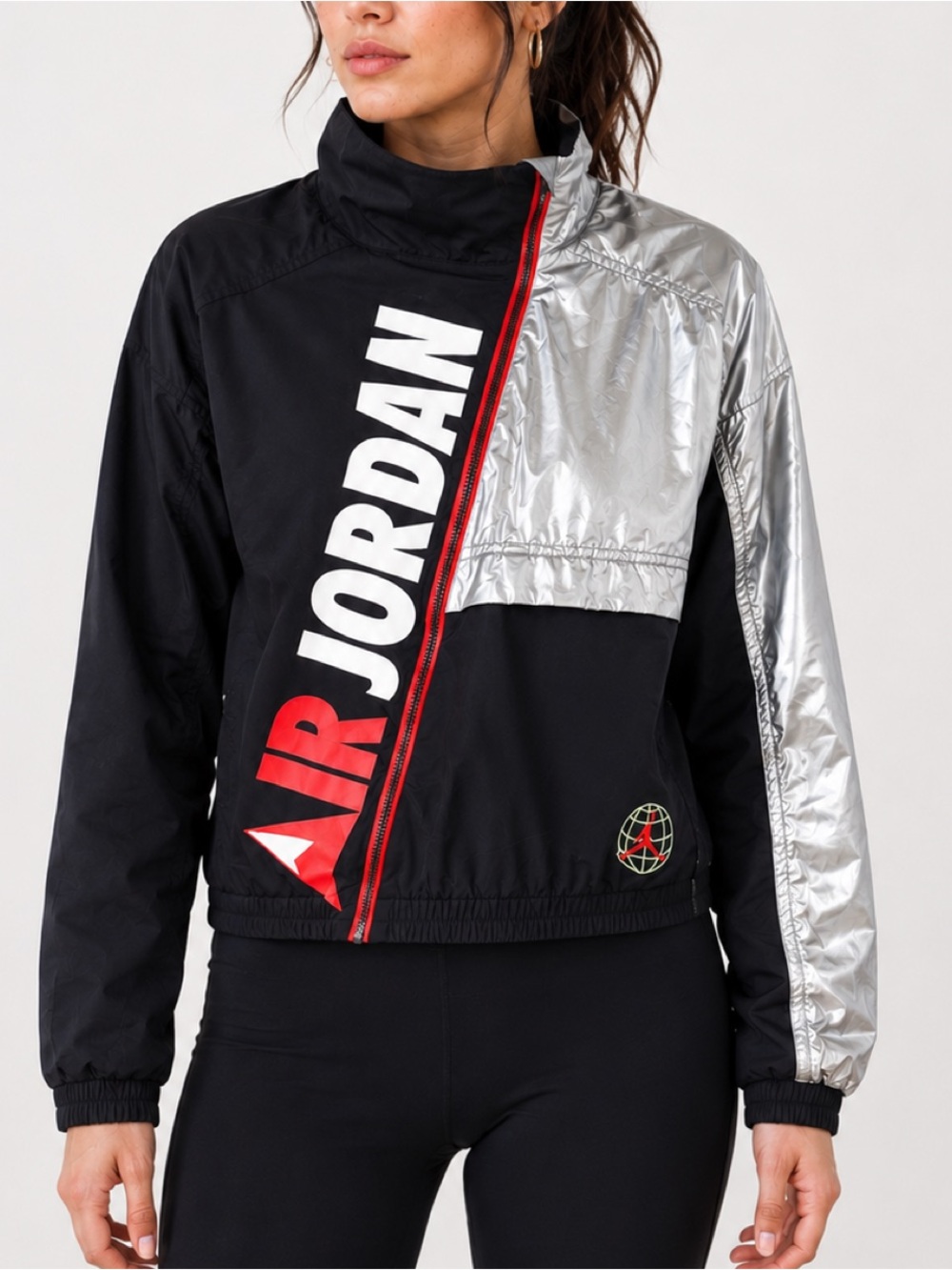 Air Jordan Women’s Utility‎ Asymmetrical Track Jacket Black Silver Women’s Small